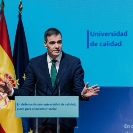 Pedro Sánchez durante el acto 'En defensa de una universidad de calidad, clave para el ascensor social'.