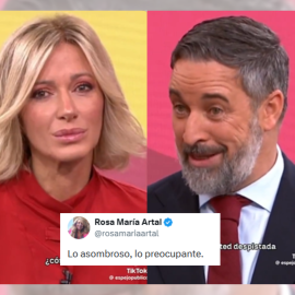 Fotomontaje de Susanna Griso y Santiago Abascal con tuit.