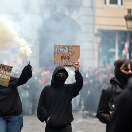 Estudiantes y trabajadores protestan contra los recortes en Bruselas, el 9 de octubre de 2026.