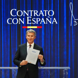 El líder del PP, Alberto Núñéz Feijóo, en un acte aquest dilluns a Madrid.
