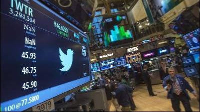 Panel informativo de la cotización de Twitter en la Bolsa de Nueva York.