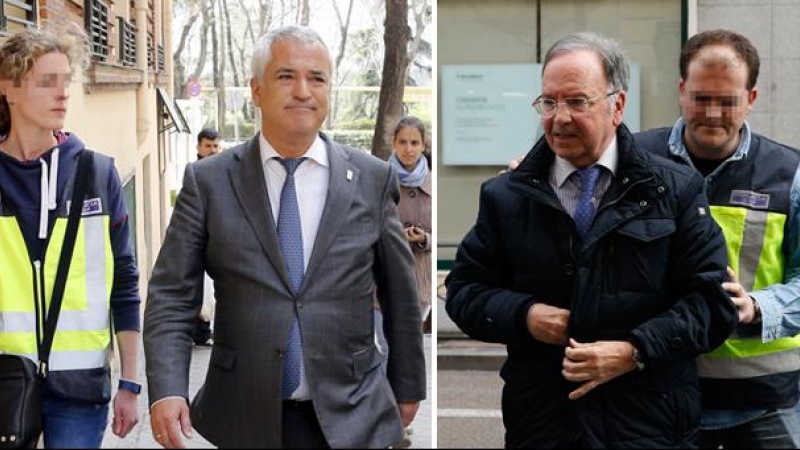 El secretario general de Manos Limpias, Miguel Bernard, y el presidente de Ausbanc, Luis Pineda, tras su detención el viernes. EFE