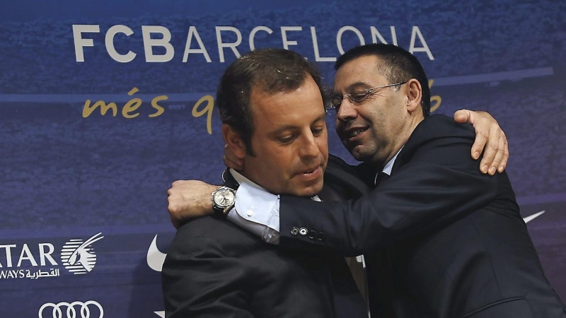 El presidente del Barça, Josep María Bartomeu y el expresidente Sandro Rosell. EFE