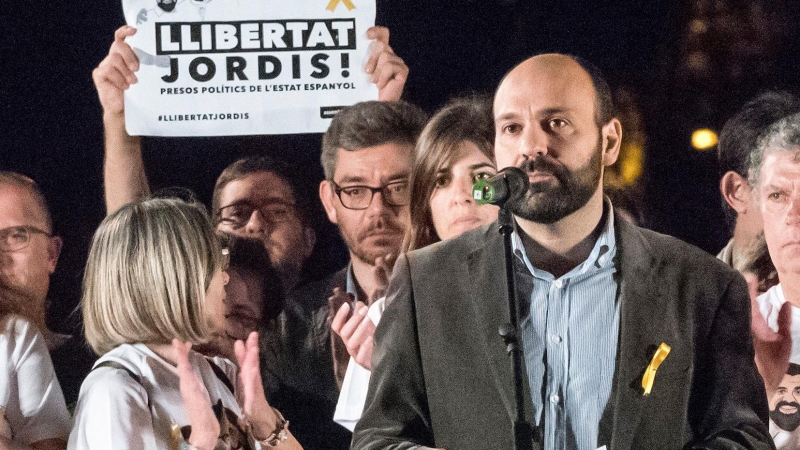 El portaveu d'Òmnium Cultural, Marcel Mauri (en primer terme), en la manifestació de dissabte passat a Barcelona per la llibertat de Jordi Sànchez i Jordi Cuixart