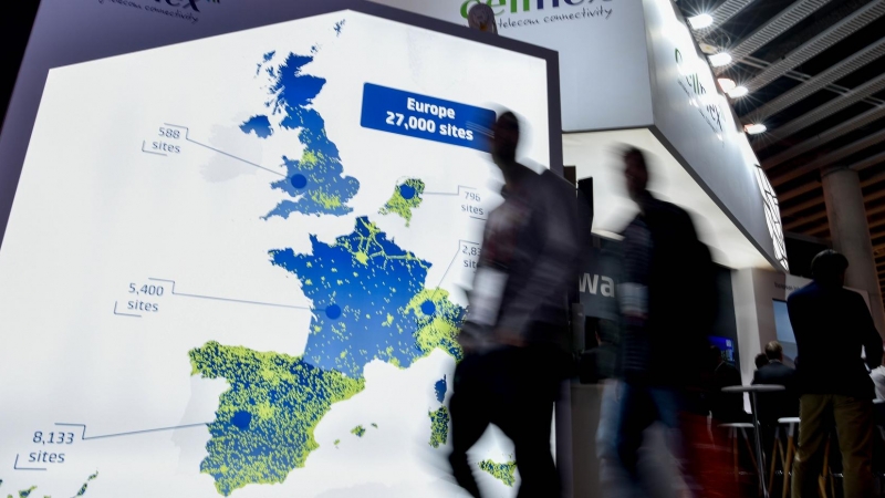 Stand de la operadora de telecomunicaciones Cellnex en el Mobile World Congress de Barcelona.