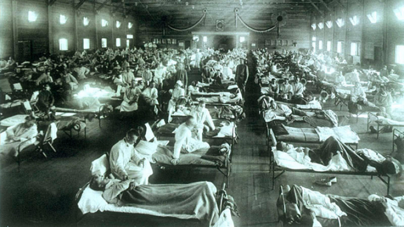 Hospital militar durante la gripe española, 1918.