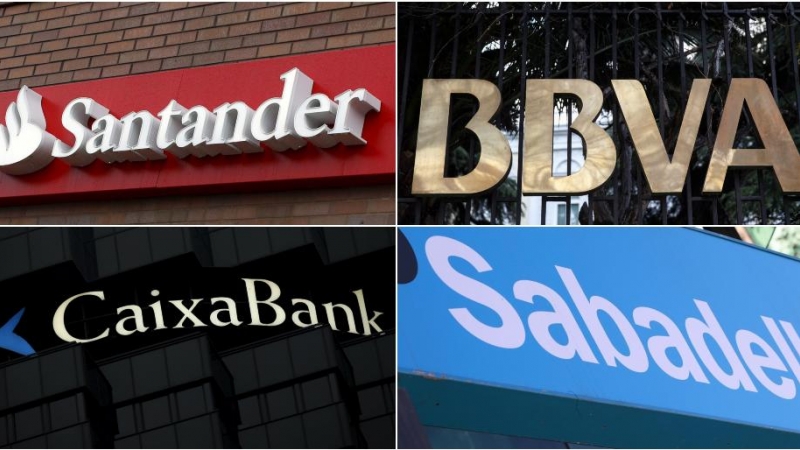 Los logos de los bancos Santander, BBVA, Caixabank y Sabadell. REUTERS/EFE