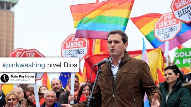 “Pinkwashing de libro”: los tuiteros analizan la foto de Albert Rivera con banderas LGTB en Colón