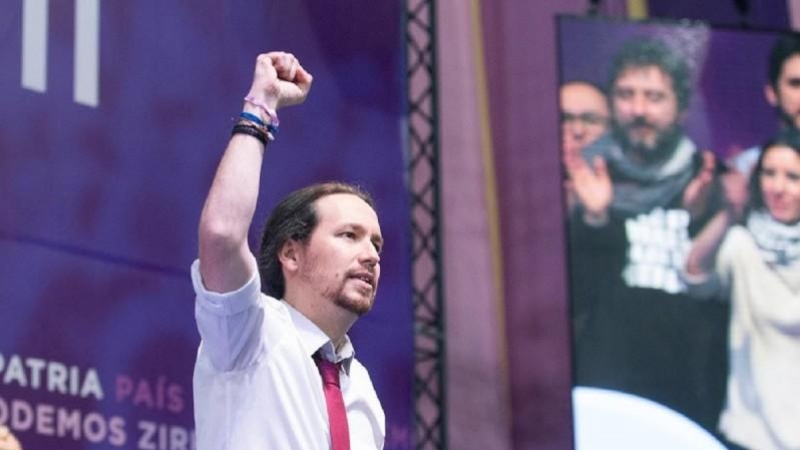 Pablo Iglesias, tras ser elegido como secretario general de Podemos en Vistalegre II.  MANOLO FINISH