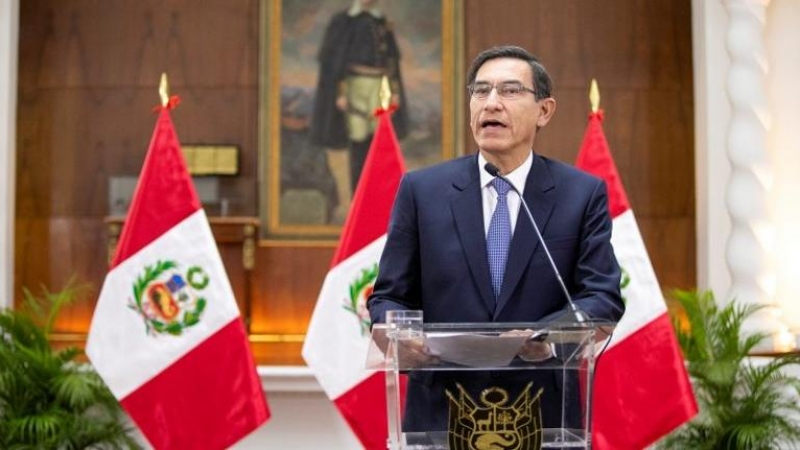 El presidente de Peru Martin Vizcarra, en una comparecencia desde el palacio presidencial en Lima. REUTERS