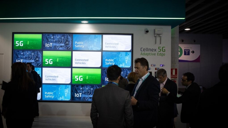 Estand de Cellnex en el recinto ferial del Mobile World Congress de Barcelona (MWC 2019). E.P./David Zorrakino