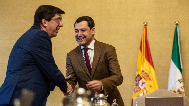 Juan Marín y Juanma Moreno en el Consejo de Gobierno de este martes