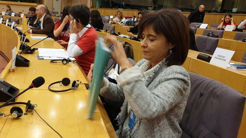 La sevillana Silvia Oñate, ante la Comisión de Peticiones del Parlamento Europeo.