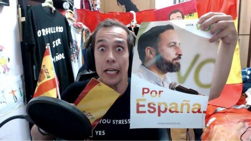 Jandro Lion en un vídeo de Youtube con banderas de España y la cara de Abascal.