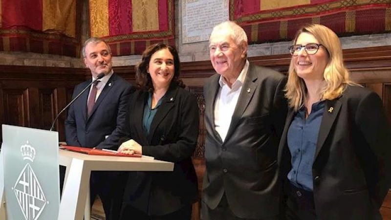 Collboni, Colau, Maragall i Artadi han tancat un acord de pressupostos que implica el suport del PSC i BComú com a Govern municipal i ERC i JxCat. EUROPA PRESS