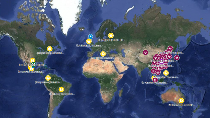 Captura del mapa de la propagación del coronavirus.