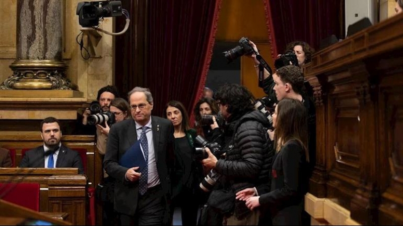 El president Torra entrant a l'hemicicle del Parlament. EUROPA PRESS.