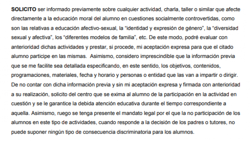 Solicitud de información previa y consentimiento expreso de Hazte Oír