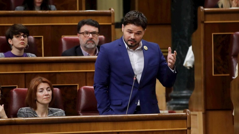 El portaveu d'ERC al Congrés, Gabriel Rufián, durant la intervenció en la sessió de control al president del Govern espanyol. EFE/ Juan Carlos Hidalgo