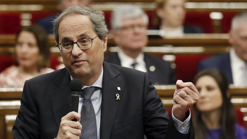 12/02/2020.- El presidente de la Generalitat, Quim Torra, durante la sesión de control al Govern en el pleno del Parlament. EFE/Andreu Dalmau