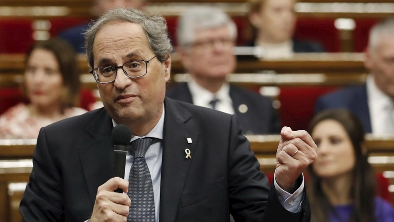 12/02/2020.- El presidente de la Generalitat, Quim Torra, durante la sesión de control al Govern en el pleno del Parlament. EFE/Andreu Dalmau