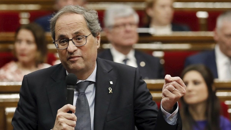 12/02/2020.- El presidente de la Generalitat, Quim Torra, durante la sesión de control al Govern en el pleno del Parlament. EFE/Andreu Dalmau