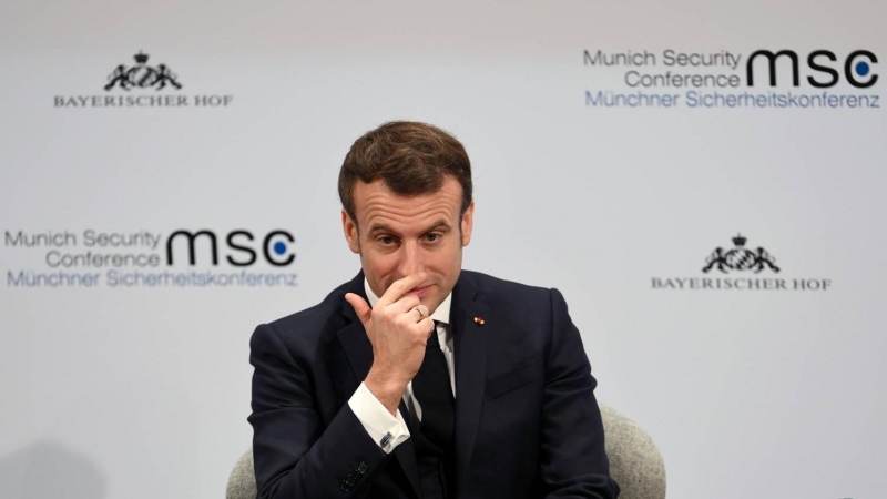 El presidente francés Emmanuel Macron durante una conferencia en Munich el 15 de febrero. /REUTERS