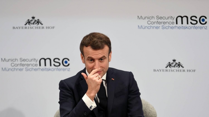 El presidente francés Emmanuel Macron durante una conferencia en Munich el 15 de febrero. /REUTERS