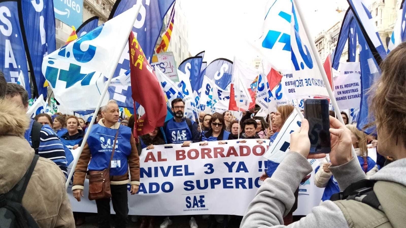 Los técnicos en cuidados de enfermería se han reunido hoy con los ministerios de Sanidad y Educación. / Twitter-Sindicato SAE