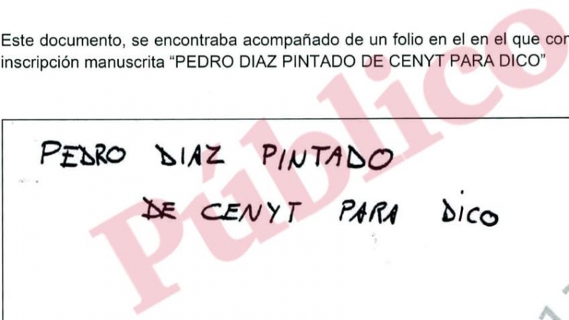 Documento manuscrito hallado en el registro de uno de los inmuebles del comisario Villarejo, que relaciona su empresa Cenyt con un encargo del ex número 2 de la Policía, pedro Díaz Pintado, en sus funciones de director de Seguridad de la inmobiliaria Dico