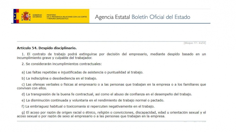 Real Decreto Legislativo 2/2015, de 23 de octubre, por el que se aprueba el texto refundido de la Ley del Estatuto de los Trabajadores.