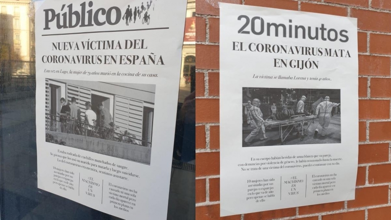 Imagen de dos de las portadas pegadas en las calles de Madrid | Cedida