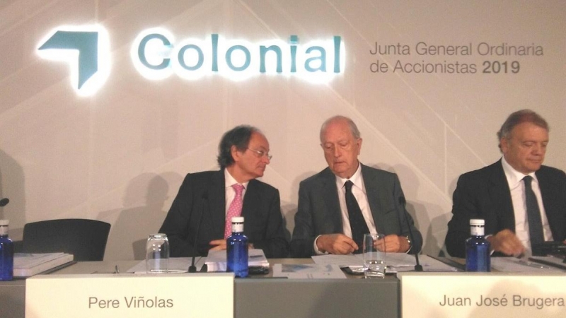 El presidente de Colonial, Juan José Bruguera, y el consejero delegado, Pere Viñolas, en la junta de accionistas 2019 de la compañía. E.P.