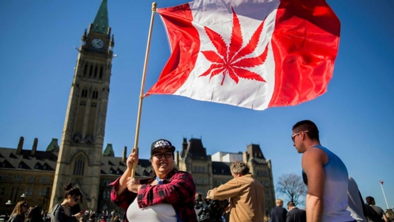 Manifestantes a favor de la legalización del consumo de marihuana en Canadá en 2016. / AFP