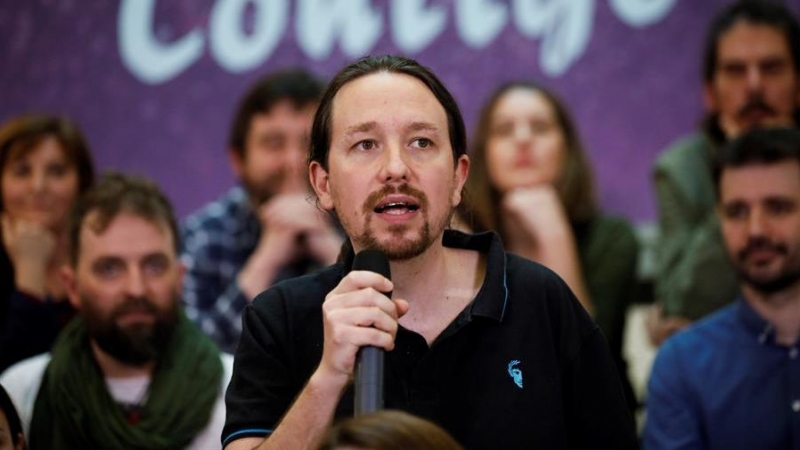 El vicepresidente segundo del Gobierno y secretario general de Podemos, Pablo Iglesias (c), este domingo durante el acto de presentación de su candidatura a la Tercera Asamblea Ciudadana de la formación, prevista para este 21 de marzo en Leganés (Madrid)