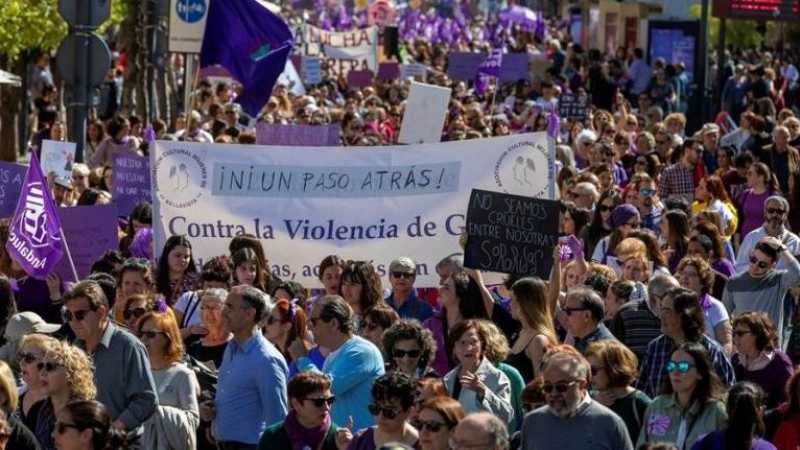 Vista de la manifestación del 8M en Sevilla. EFE/Julio Muñoz