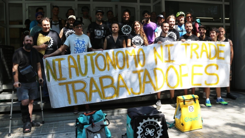 Activistes de RidersXDerechos en una protesta laboral. ACN / NAZARET ROMERO