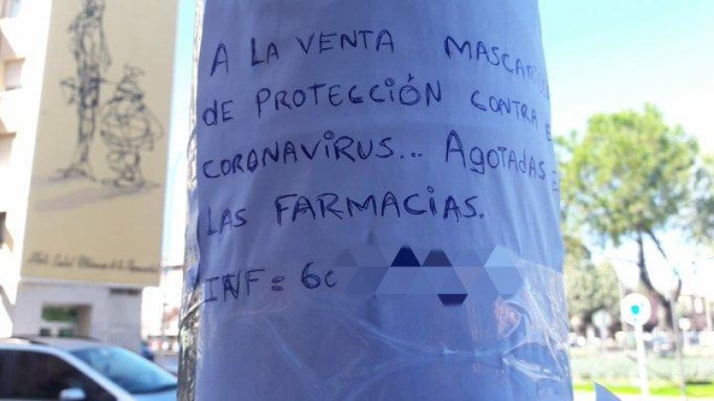 Anuncio de la venta fraudulenta de mascarillas.