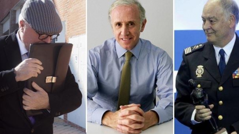 El comisario José Manuel Villarejo, Eduardo Inda y el ex número dos de la Policía, Eugenio Pino.