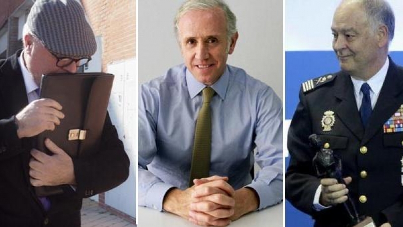 El comisario José Manuel Villarejo, Eduardo Inda y el ex número dos de la Policía, Eugenio Pino.