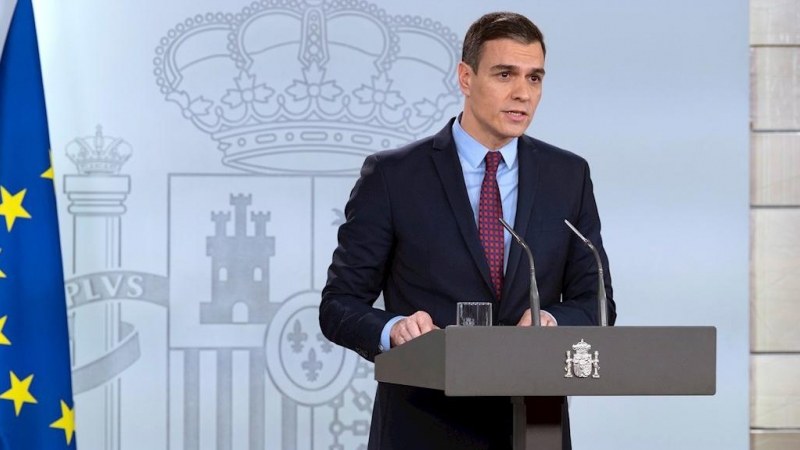 12/03/2020.- El presidente del Gobierno, Pedro Sánchez, en su comparecencia en La Moncloa -sin la presencia de los medios de comunicación- tras el Consejo de Ministros extraordinario que ha aprobado un primer paquete de medidas económicas ante la crisis d