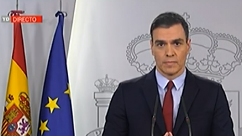 El presidente del Gobierno, Pedro Sánchez, comparece para explicar las medidas que implica el estado de alarma. / CAPTURA