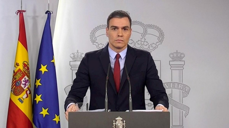 14/03/2020.- Captura de vídeo del presidente del Gobierno, Pedro Sánchez, en la comparecencia posterior al Consejo de Ministros extraordinario que ha tenido como fin la aprobación del decreto del estado de alarma. / EFE