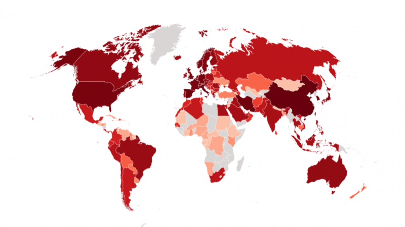 Mapa mundial de la propagación del virus.