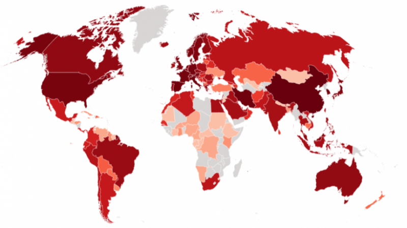Mapa mundial de la propagación del virus.