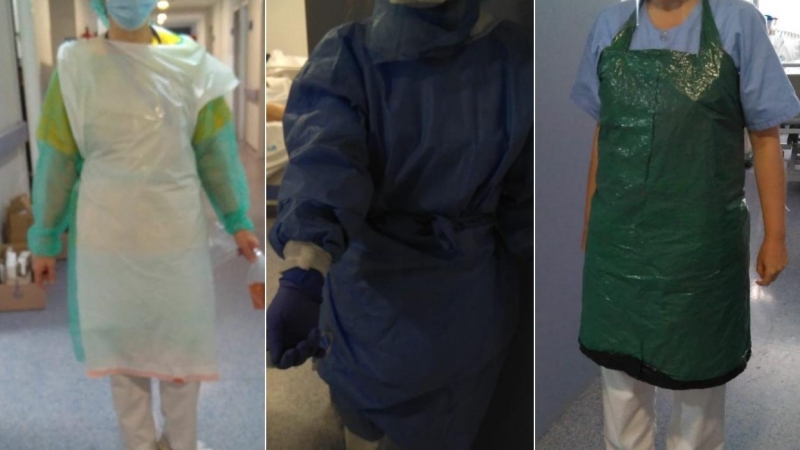 Las enfermeras usan bolsas de basura ante la falta de material de protección. / CCOO