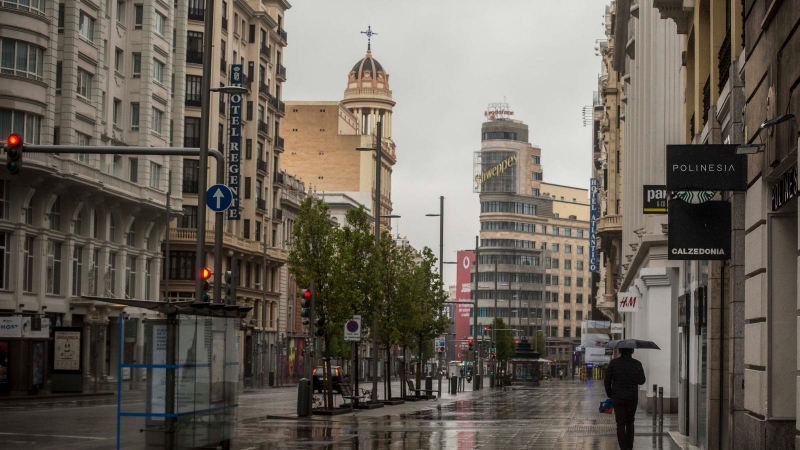 La Gran Vía de Madrid, desierta durante el estado de alarma decretado por el coronovirus, el 31 de marzo de 2020.-JAIRO VARGAS