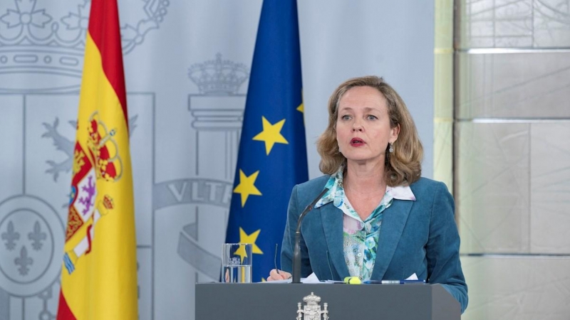 La vicepresidenta de Asunto Económicos, Nadia Calviño, en rueda de Prensa./ EFE/MONCLOA/Borja Puig de la Bellacasa