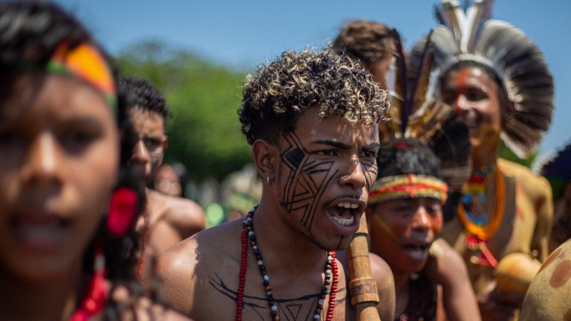 Los pueblos Tupinambá y Pataxó se manifestaron el pasado mes de agosto en Brasilia por el respeto de la demarcación de los territorios indígenas en Brasil. TIAGO MIOTTO/ CIMI. 16oct19.