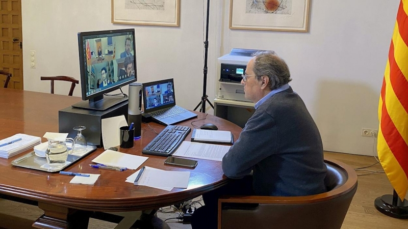 14/04/2020 - El presidente de la Generalitat, Quim Torra, celebra telemáticamente su reunión semanal con los miembros de su Gabinete, en Barcelona. EFE/Jordi Bedmar Pascual - Generalitat